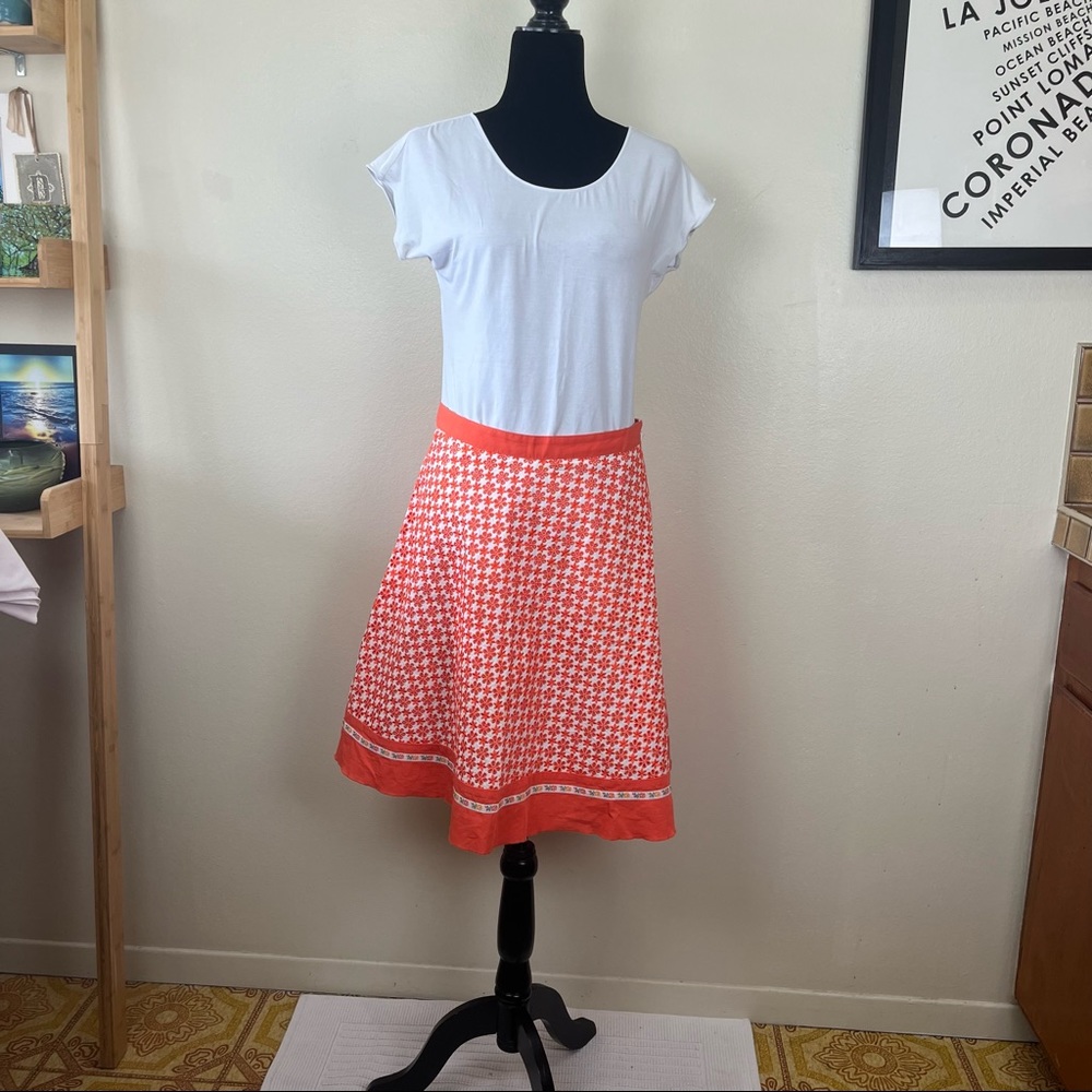 Zinc 100% Cotton A-Line Skirt, Orange Eyelet Pattern W/Floral ribbon detail S/S